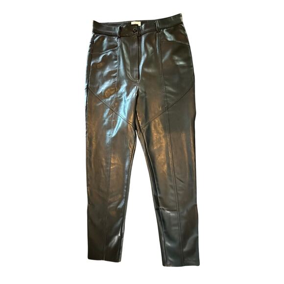 WILFRED PANTS WOMEN’S‎ 8 BLACK VEGAN LEATHER HIGH RISE SLIM LEG TROUSERS - Picture 2 of 10